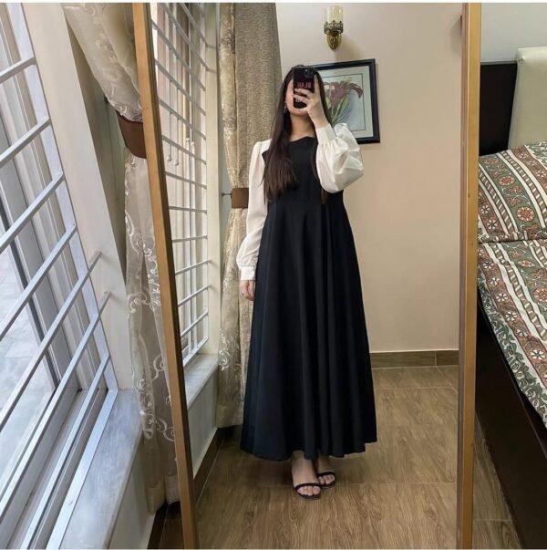 Stylish Black Georgette Plain Frock - 1 Pc Women's Stitched Fashion