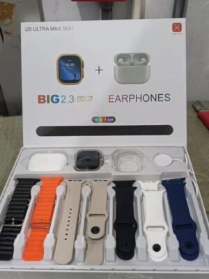 I20 Ultra Max Suit (10-in-1 Set) – Smartwatch With 7 Plain Color Straps And Airpods – Complete Combo For Men And Women