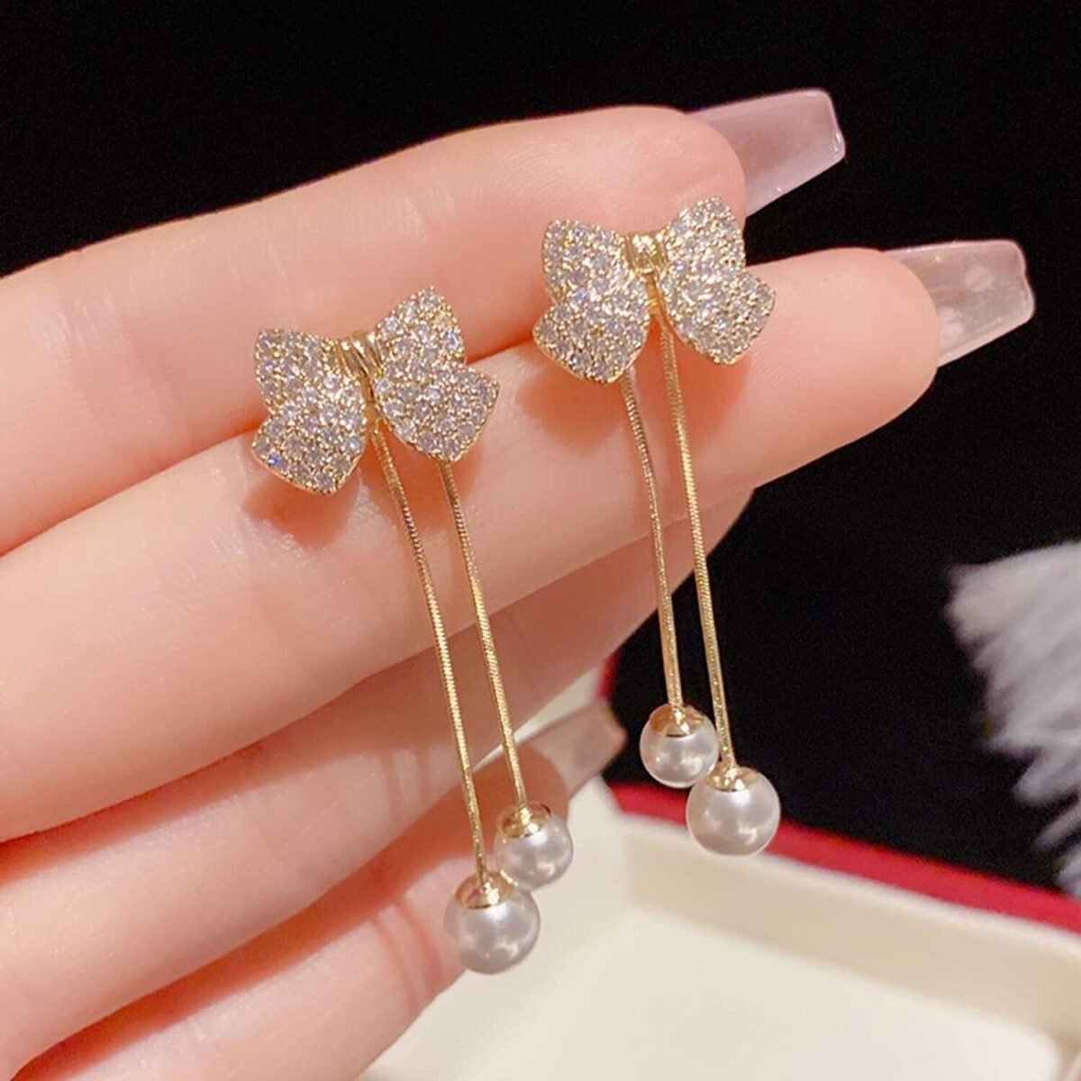 Elegant Bow Style Zircon Earings / Earring For Women Simple Elegant Sweet Korean Style Girls Female Jewelry - Image 1