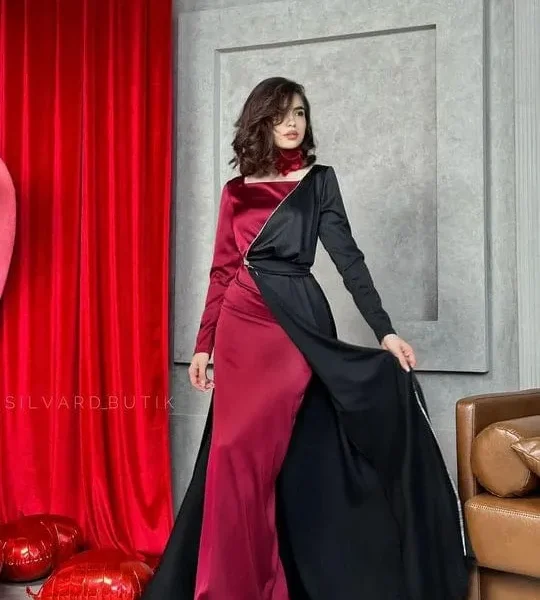 Beautifull Black Western Maxi – Shamoz Silk, 3-piece Set With Trouser & Belt (standard Size)