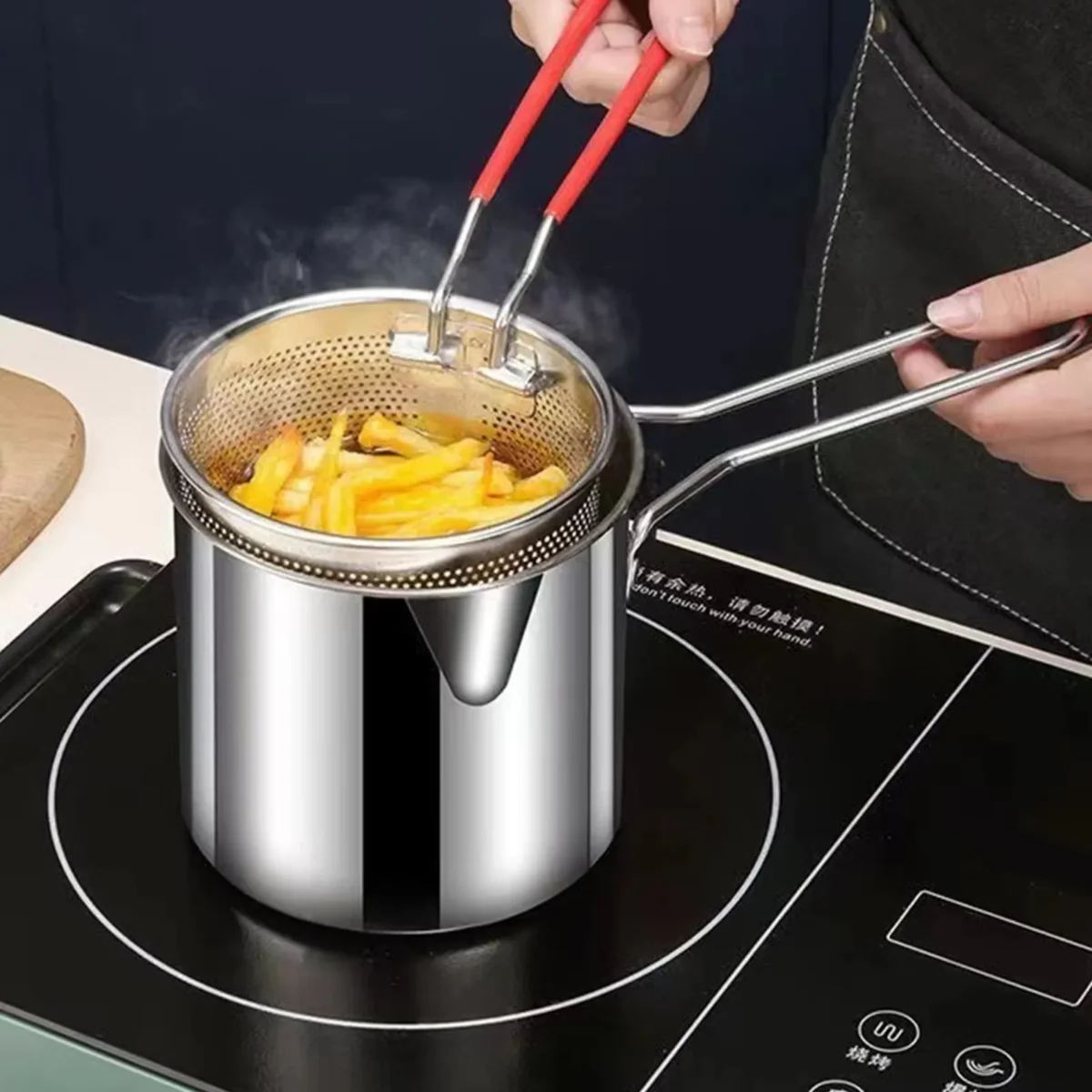Stainless Steel Deep Fryer Pot With Strainer – Heavy-duty Frying Pan For Home Kitchen Use – 1200ml Oil Capacity - Image 1