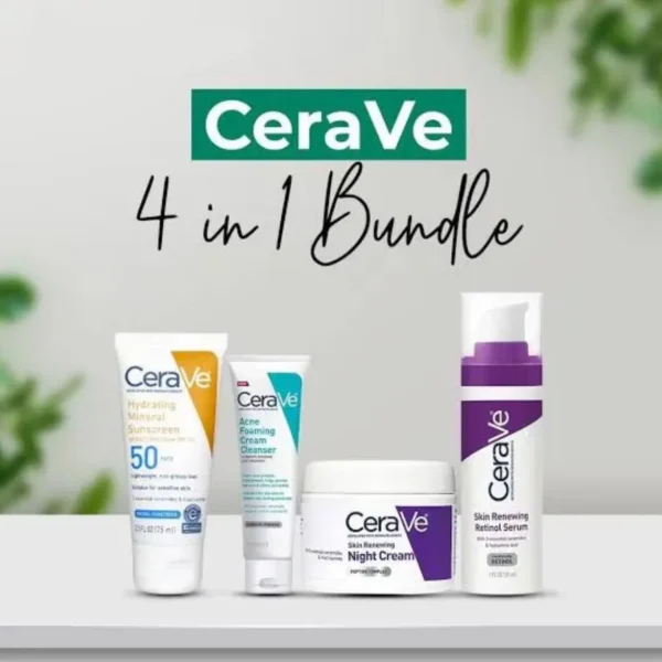 CeraVe 4 in 1 Skincare Kit Night Cream, Sunblock, Cleanser & Serum for Radiant Skin